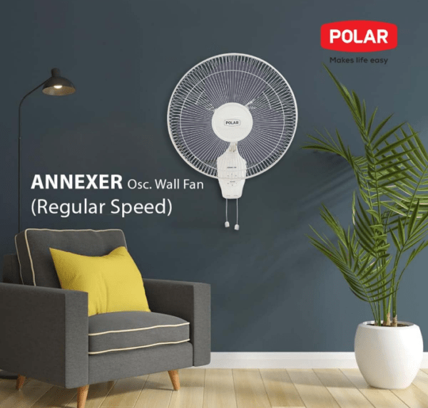 POLAR Annexer 400mm Wall Mounted Fan - Blue | Button Control 55 Watt Oscillating Electric Plastic ON/OFF & 3 speed rotary switch | For Kitchen, Living Room, Home Office, Dining Room - Image 6