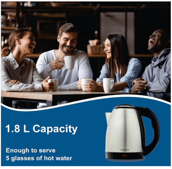 Crompton Insta Delite 1.8L SS Electric Kettle with 1500W power | Stainless steel body | Soft grip handle | LED indicator | 360-degree swivel base | Auto shut-off | Dry Boil Protection - Image 5
