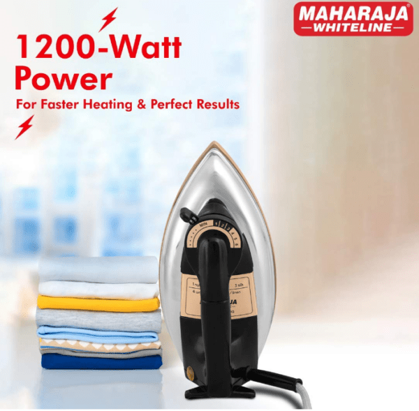 Maharaja Whiteline Classico Plancha 1200 Watt Dry Iron | Non-Stick Soleplate | Heavy Body | Temprature Control | Ergonomic handle (Black) - Image 6