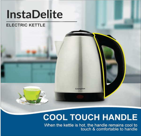 Crompton Insta Delite 1.8L SS Electric Kettle with 1500W power | Stainless steel body | Soft grip handle | LED indicator | 360-degree swivel base | Auto shut-off | Dry Boil Protection - Image 3
