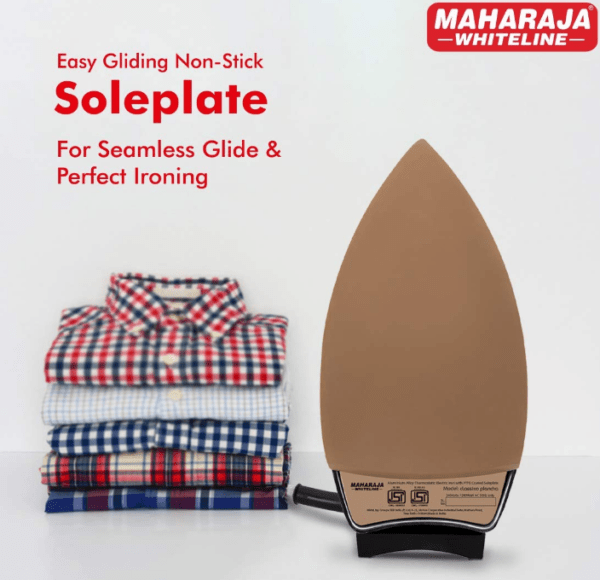 Maharaja Whiteline Classico Plancha 1200 Watt Dry Iron | Non-Stick Soleplate | Heavy Body | Temprature Control | Ergonomic handle (Black) - Image 4